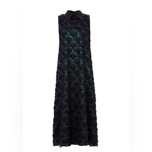Julia Allert Black & Emerald A-Line Maxi Dress with Fleecy Detail – Size M